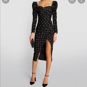 Self-Portrait Black Midi Dress with White Pattern